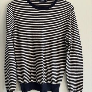 J. Crew Navy and White Striped Merino Wool Blend Crewneck Sweater
